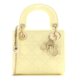 fake designer bags Dior Mini Cannage Lambskin Lady Dior in Soft Yellow with Light Gold Hardware front