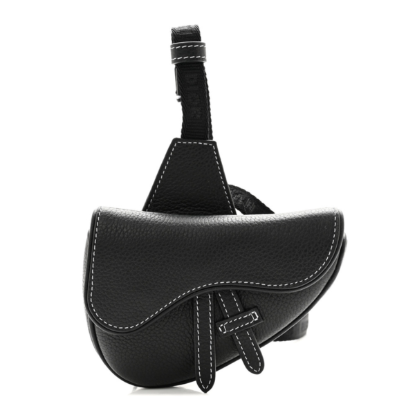 fake designer bags Dior Mini Grained Calfskin Men_s Saddle Bag in Black with Silver Hardware front