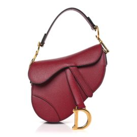 fake designer bags Dior Mini Grained Calfskin Saddle Bag in Red with Antiqued Gold Hardware front