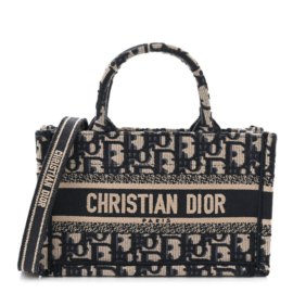 fake designer bags Dior Mini Oblique Book Tote With Strap in Blue Multicolor with Gold Hardware front