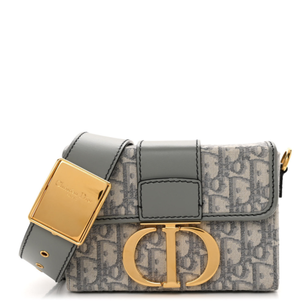 fake designer bags Dior Oblique 30 Montaigne Box Bag in Grey with Gold Hardware front