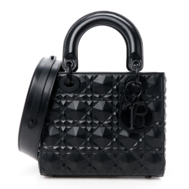 fake designer bags Dior Small Cannage Calfskin Diamond My ABCDior Lady Dior in Black with Matte Gold Hardware front