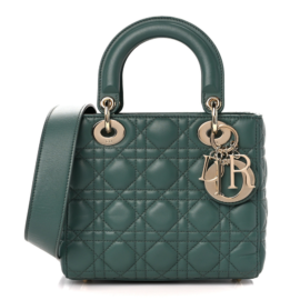 fake designer bags Dior Small Cannage Lambskin My ABCDior Lady Dior in Dark Green with Gold Hardware front