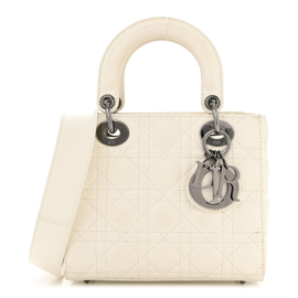 fake designer bags Dior Small Cannage Lambskin My ABCDior Lady Dior in White with Silver Hardware front