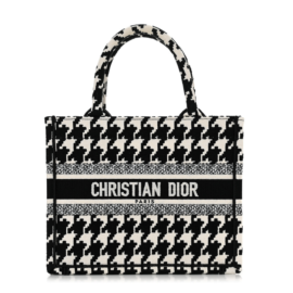 fake designer bags Dior Small Houndstooth Embroidered Canvas Book Tote in Black White front