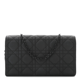 fake designer bags Dior Ultra Matte Calfskin Cannage Lady Dior Clutch in Black with Matte Black Hardware front