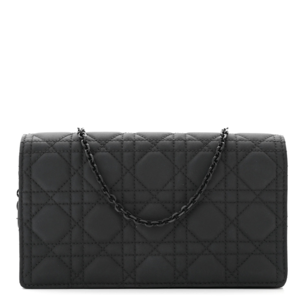 fake designer bags Dior Ultra Matte Calfskin Cannage Lady Dior Clutch in Black with Matte Black Hardware front