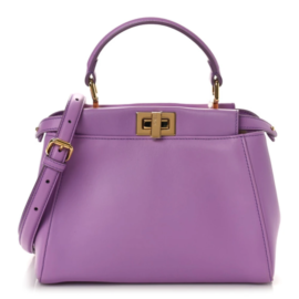 fake designer bags Fendi Nappa Stacked Bar Peekaboo Iconic Satchel Mini in Violetta with Gold Hardware front