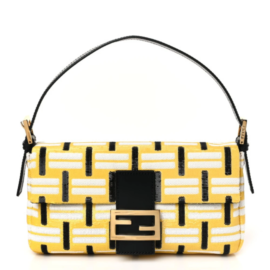 fake designer bags Fendi Satin Sequin Baguette Medium in Black Yellow White with Gold Hardware front