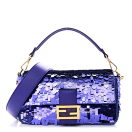 fake designer bags Fendi Sequin Paillettes Shiny Nappa Sex and the City Small Baguette in Viola Purple Rain with Gold Hardware front