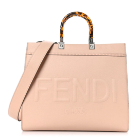 fake designer bags Fendi Vitello Cher Plexiglass Logo Debossed Medium Fendi Sunshine Shopper Tote in Light Rose with Silver Hardware front