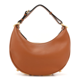 fake designer bags Fendi Vitello Grace Matte Hobo Bag Small Fendigraphy in Brandy with Gold Hardware front