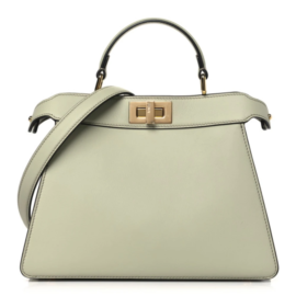 fake designer bags Fendi Vitello Seta Shiny Nappa I SEE U Satchel Small Peekaboo in Green Tea with Gold Hardware front