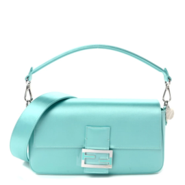 fake designer bags Fendi X TIFFANY Satin Nappa Silver Baguette Medium in Tiffany Silver Blue with Silver Hardware front