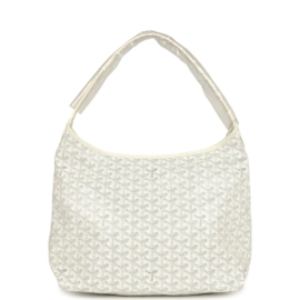 fake designer bags Goyard Goyardine Boheme Hobo Bag in White with Palladium Hardware front