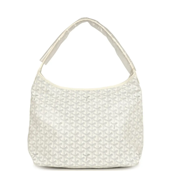 fake designer bags Goyard Goyardine Boheme Hobo Bag in White with Palladium Hardware front