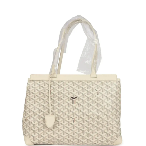 fake designer bags Goyard Goyardine Canvas Bellechasse Bag PM in Sand with Palladium Hardware front