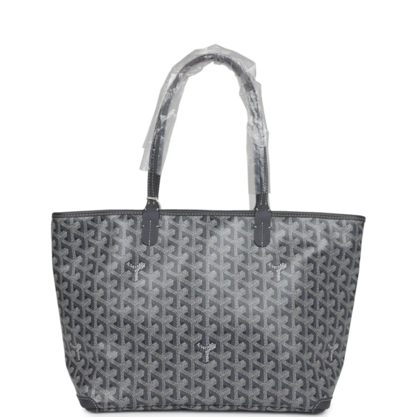 fake designer bags Goyard Goyardine Canvas & Chevroches Calfskin PM Artois Tote in Grey with Palladium Hardware front