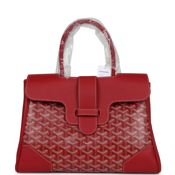 fake designer bags Goyard Goyardine Canvas Saigon Tote in Red with Palladium Hardware front