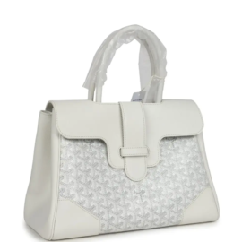 fake designer bags Goyard Goyardine Canvas Saigon Tote in White with Palladium Hardware front