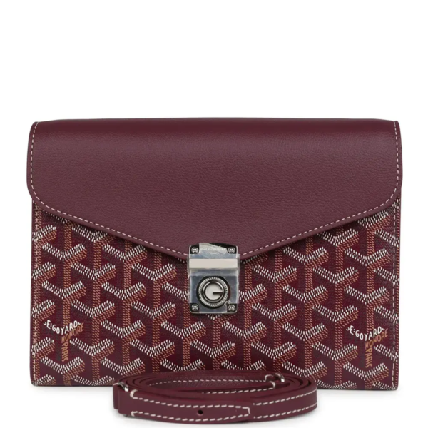 fake designer bags Goyard Goyardine Chypre Wallet-Pouch in Burgundy with Palladium Hardware front