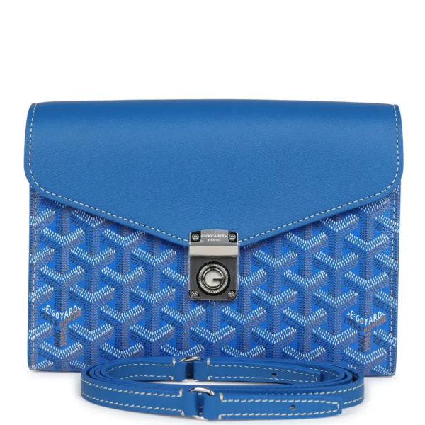 fake designer bags Goyard Goyardine Chypre Wallet-Pouch in Sky Blue with Palladium Hardware front