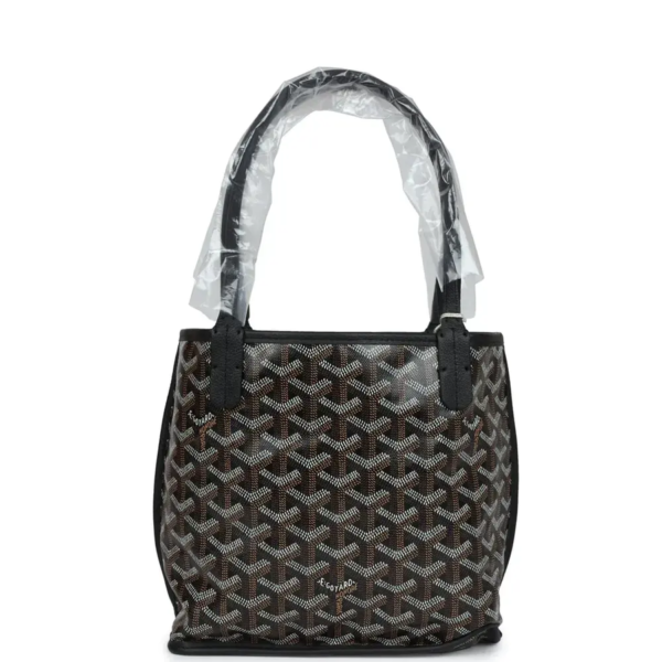 fake designer bags Goyard Goyardine Mini Anjou Bag in Black with Palladium Hardware front