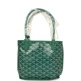 fake designer bags Goyard Goyardine Mini Anjou Bag in Green with Palladium Hardware front