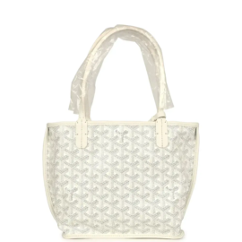 fake designer bags Goyard Goyardine Mini Anjou Bag in White with Palladium Hardware front