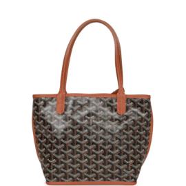 fake designer bags Goyard Goyardine Mini Reversible Anjou Tote Bag in Black with Palladium Hardware front