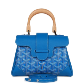 fake designer bags Goyard Goyardine Mini Saigon Souple Bag in Sky Blue with Palladium Hardware front