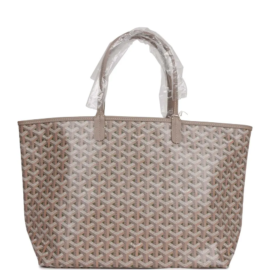 fake designer bags Goyard Goyardine PM St. Louis Tote Bag in Greige & Green with Palladium Hardware front