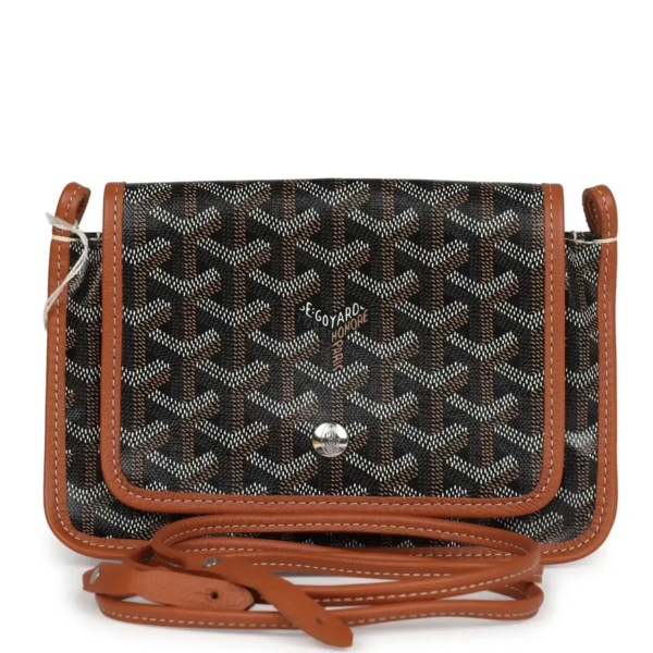 fake designer bags Goyard Goyardine Plumet Pocket Wallet in Black & Brown with Palladium Hardware front