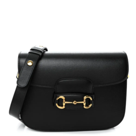 fake designer bags Gucci Medium Azalea Calfskin Horsebit 1955 Shoulder Bag in Black with Gold Hardware front