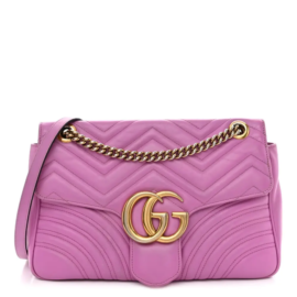 fake designer bags Gucci Medium Calfskin Matelasse GG Marmont Shoulder Bag in Candy Mousse with Aged Gold Hardware front