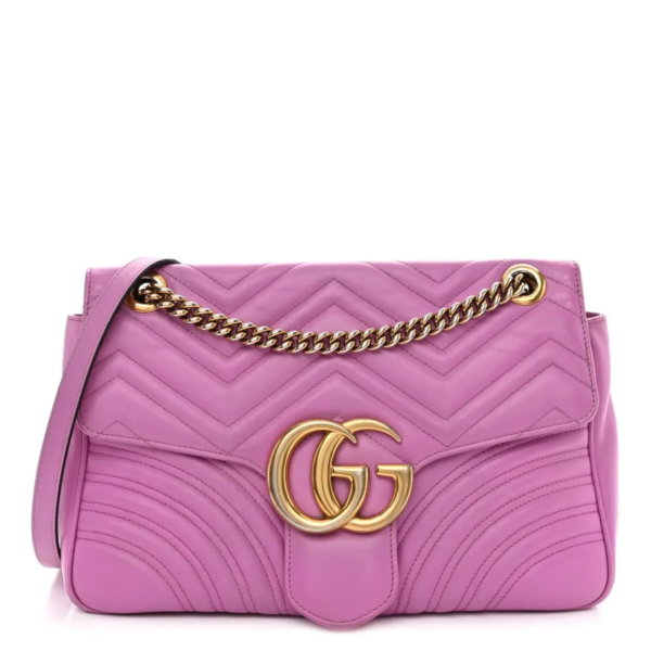 fake designer bags Gucci Medium Calfskin Matelasse GG Marmont Shoulder Bag in Candy Mousse with Aged Gold Hardware front