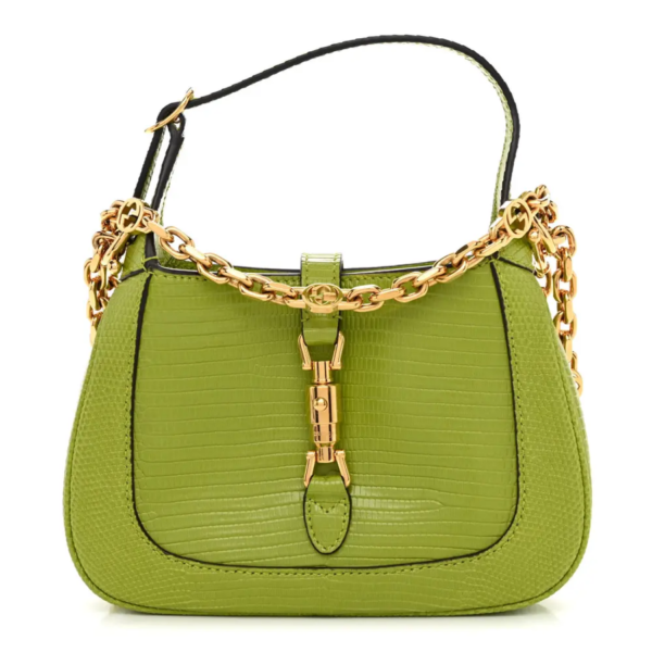 fake designer bags Gucci Mini Lizard Jackie 1961 in Green with Gold Hardware front