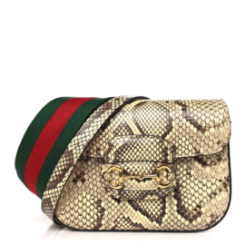 fake designer bags Gucci Mini Snakeskin Web Horsebit 1955 Shoulder Bag in New Rock with Gold Hardware front