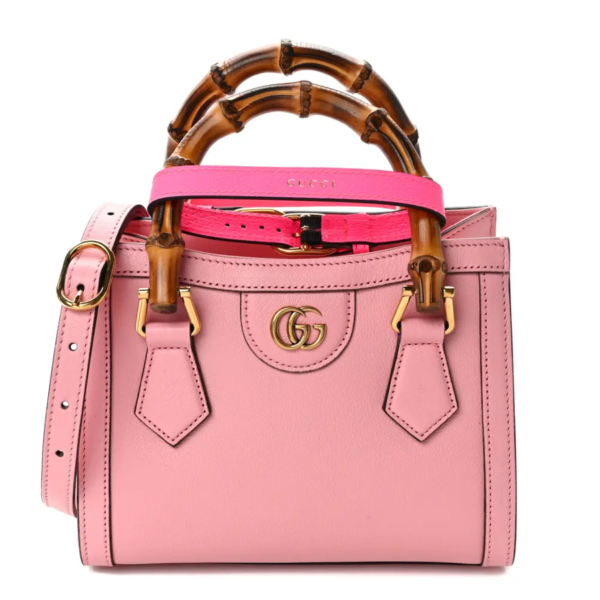 fake designer bags Gucci Mini Wonka Grain Calfskin Diana Tote Bag in Wild Rose Fuxia Fluo with Gold Hardware front