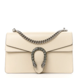 fake designer bags Gucci Small Textured Calfskin Crystal Dionysus Shoulder Bag in Mystic White with Gold Hardware front