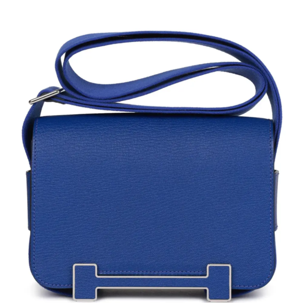 fake designer bags Hermès Chevre Geta in Bleu Electric with Palladium Hardware front