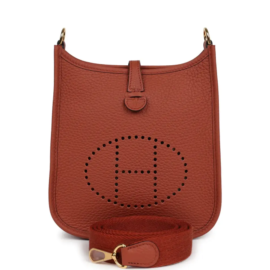 fake designer bags Hermès Clemence Evelyne TPM in Cuivre with Gold Hardware front