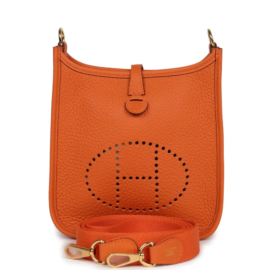 fake designer bags Hermès Clemence Evelyne TPM in Orange with Gold Hardware front