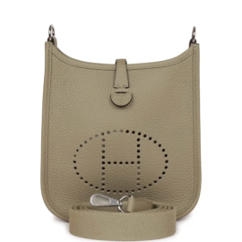 fake designer bags Hermès Clemence Evelyne TPM in Sage with Palladium Hardware front