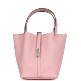 fake designer bags Hermès Clemence Picotin 22 in Rose Sakura with Palladium Hardware front