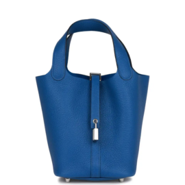 fake designer bags Hermès Clemence Picotin Lock 18 in Bleu France with Palladium Hardware front