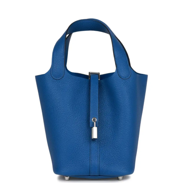 fake designer bags Hermès Clemence Picotin Lock 18 in Bleu France with Palladium Hardware front