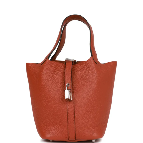 fake designer bags Hermès Clemence Picotin Lock 18 in Cuivre with Palladium Hardware front