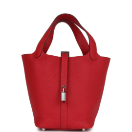 fake designer bags Hermès Clemence Picotin Lock 18 in Vermillion with Palladium Hardware front