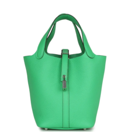 fake designer bags Hermès Clemence Picotin Lock 18 in Vert Comics with Palladium Hardware front